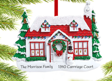 engraved personalized red roof house with snowman christmas ornament – Christmas ornament, holiday tree decoration or gift