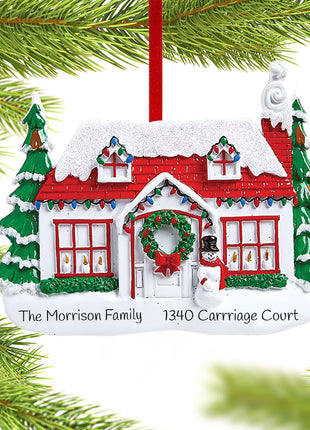 Red Roof House with Snowman Ornament  by RUDOLPH AND ME Ornament