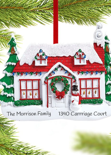 Red Roof House with Snowman Ornament  by RUDOLPH AND ME Ornament