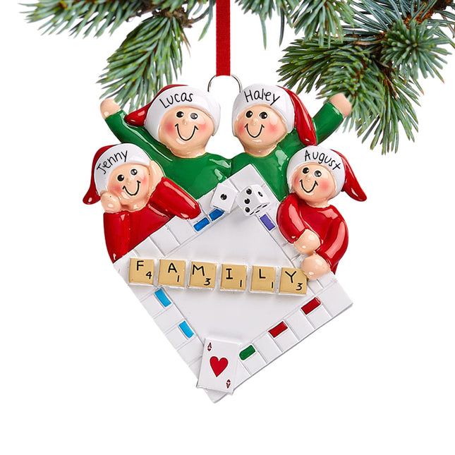 keepsake personalized game night family of 4 christmas ornament – Christmas ornament, holiday tree decoration or gift