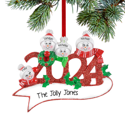 Dated Snowman Family Personalized Ornament - 2, 3, 4, 5 Family Members
