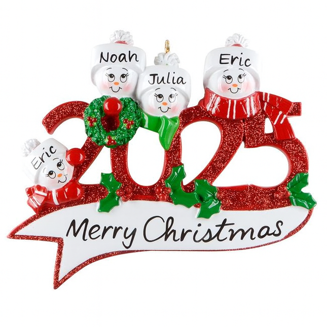Dated Snowman Family Personalized Ornament - 2, 3, 4, 5 Family Members