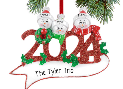 engraved personalized dated snowman family of 3 christmas ornament – Christmas ornament, holiday tree decoration or gift