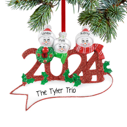 Dated Snowman Family Personalized Ornament - 2, 3, 4, 5 Family Members