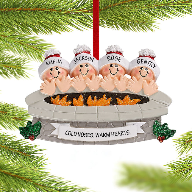 engraved personalized firepit family of 4 christmas ornament – Christmas ornament, holiday tree decoration or gift