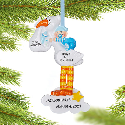 Stork Baby Boy or Girl Personalized Ornament