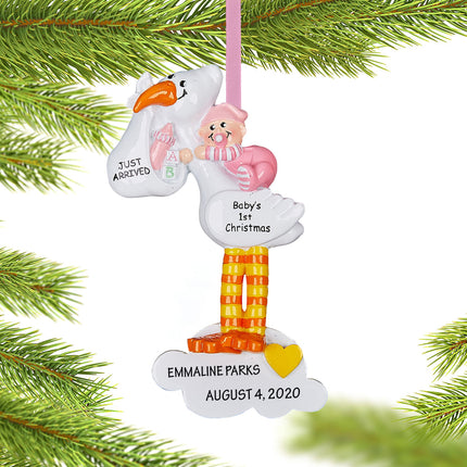 Stork Baby Boy or Girl Personalized Ornament