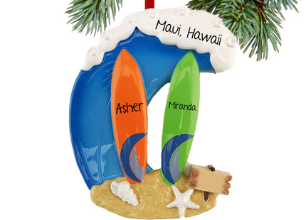 engraved personalized surfboard couple christmas ornament – Christmas ornament, holiday tree decoration or gift