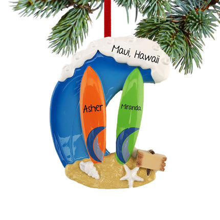 engraved personalized surfboard couple christmas ornament – Christmas ornament, holiday tree decoration or gift