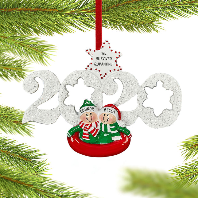 Sledding Couple Christmas Ornament
