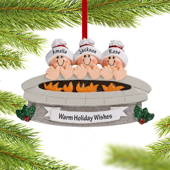 Firepit Family Personalized Christmas Ornament - 3 or 4 Family Members