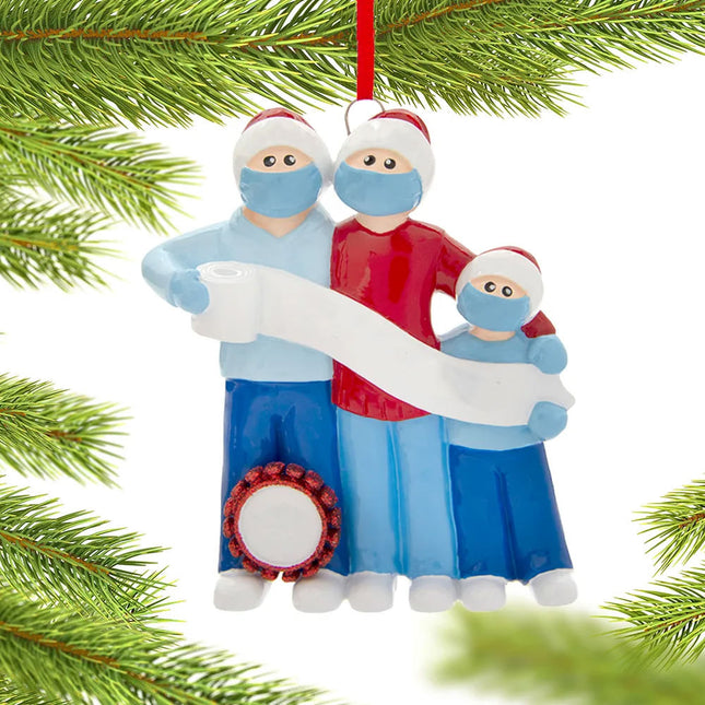 custom personalized vaccine pandemic survival family of 3 christmas ornament – Christmas ornament, holiday tree decoration or