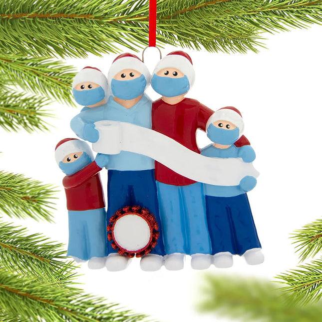 keepsake personalized vaccine pandemic survival family of 5 christmas ornament – Christmas ornament, holiday tree decoration 