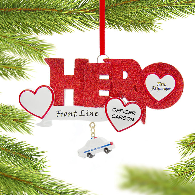 engraved personalized hero police christmas ornament – Christmas ornament, holiday tree decoration or gift