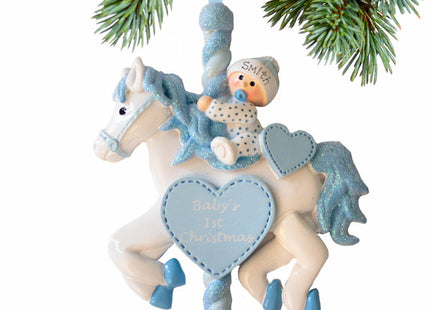 engraved personalized baby boy carousel christmas ornament – Christmas ornament, holiday tree decoration or gift