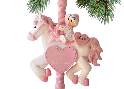 keepsake personalized baby girl carousel christmas ornament – Christmas ornament, holiday tree decoration or gift
