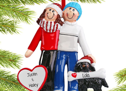 Couple with Dog Christmas Ornament