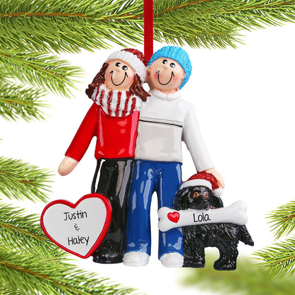 Couple with Dog Christmas Ornament