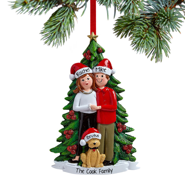 Couple with Dog With A Christmas Ornament