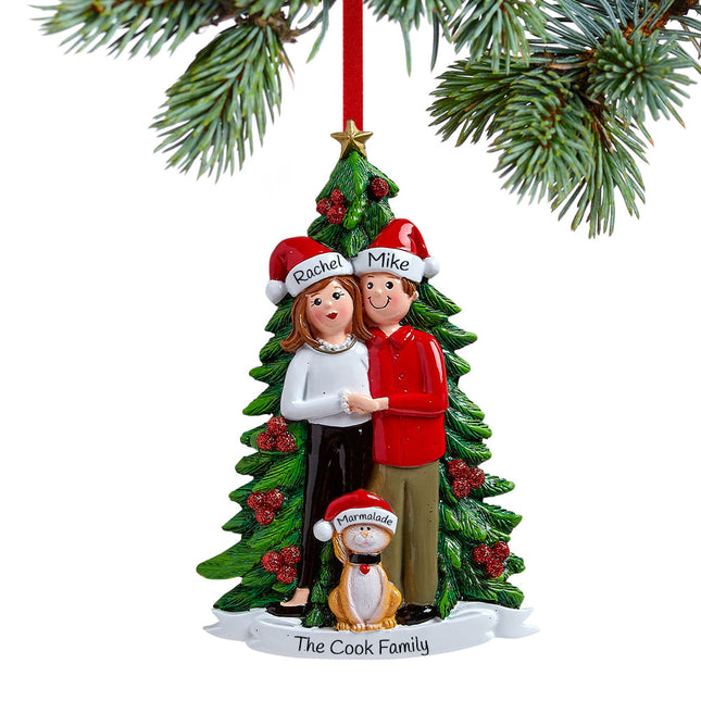 holiday personalized couple with cat christmas ornament – Christmas ornament, holiday tree decoration or gift