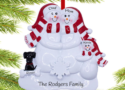 decorative personalized snowman couple with 1 black dog christmas ornament – Christmas ornament, holiday tree decoration or g