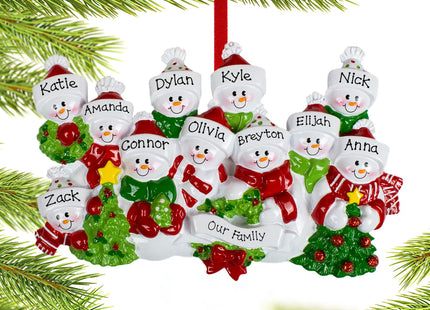 holiday personalized snowman family of 11 christmas ornament – Christmas ornament, holiday tree decoration or gift