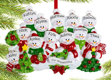 decorative personalized snowman family of 12 christmas ornament – Christmas ornament, holiday tree decoration or gift