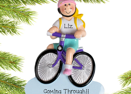 decorative personalized blonde bike riding girl christmas ornament – Christmas ornament, holiday tree decoration or gift