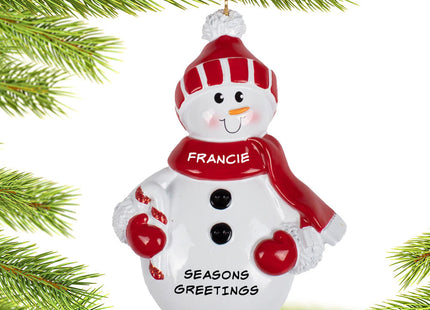 engraved personalized red snowman christmas ornament – Christmas ornament, holiday tree decoration or gift
