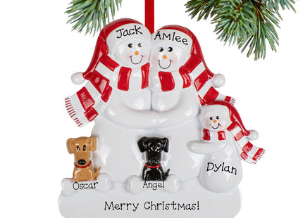 custom personalized snowman couple with 1 brown and 1 black dog christmas ornament – Christmas ornament, holiday tree decorat