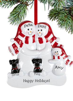 Snowman Family of 3 with 2 Black Dogs Ornament  by RUDOLPH AND ME Ornament