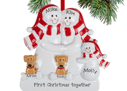 engraved personalized snowman couple with 2 brown dogs christmas ornament – Christmas ornament, holiday tree decoration or gi