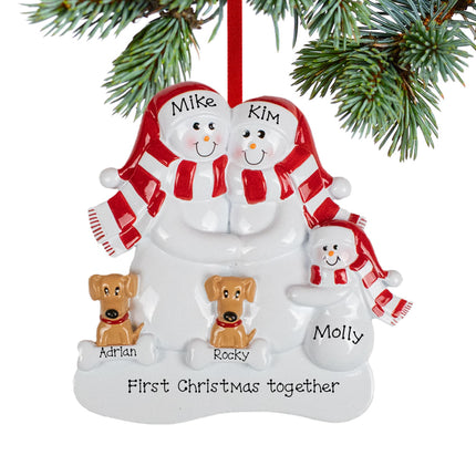 engraved personalized snowman couple with 2 brown dogs christmas ornament – Christmas ornament, holiday tree decoration or gi