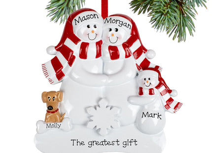 custom personalized snowman couple with 1 brown dog christmas ornament – Christmas ornament, holiday tree decoration or gift