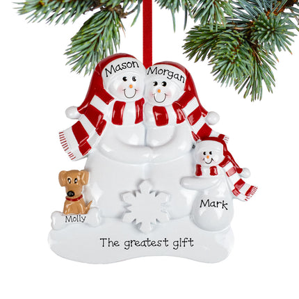custom personalized snowman couple with 1 brown dog christmas ornament – Christmas ornament, holiday tree decoration or gift