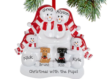 personalized personalized snowman family of 4 with brown and black dogs christmas ornament – Christmas ornament, holiday tree