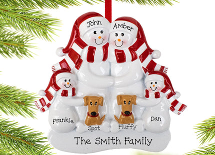 engraved personalized snowman family of 4 with 2 dogs christmas ornament – Christmas ornament, holiday tree decoration or gif