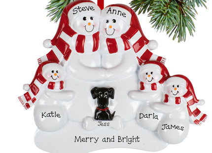 keepsake personalized snowman family of 5 with 1 black dog christmas ornament – Christmas ornament, holiday tree decoration o