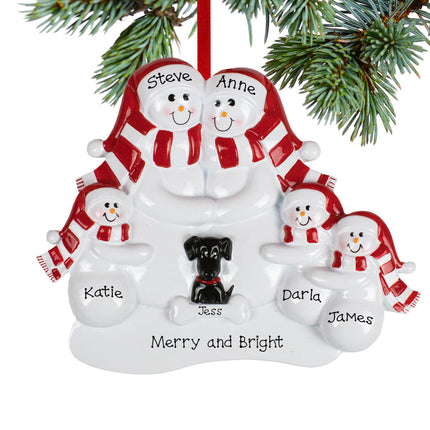 keepsake personalized snowman family of 5 with 1 black dog christmas ornament – Christmas ornament, holiday tree decoration o