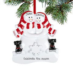 decorative personalized snowman family of 4 with 2 black dogs christmas ornament – Christmas ornament, holiday tree decoratio