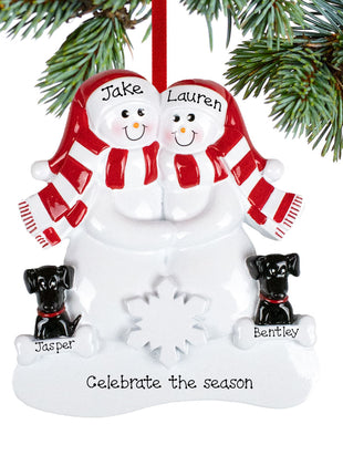 Snowman Couple with 2 Black Dogs Ornament  by RUDOLPH AND ME Ornament