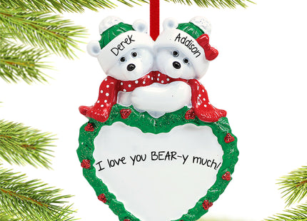 engraved personalized christmas bears with heart christmas ornament – Christmas ornament, holiday tree decoration or gift