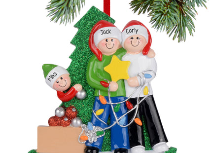 decorative personalized family of 3 decorating tree christmas ornament – Christmas ornament, holiday tree decoration or gift