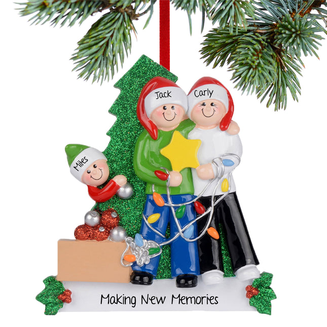 Family Decorating Christmas Tree Personalized Ornament - 3, 4, 5 Family Members