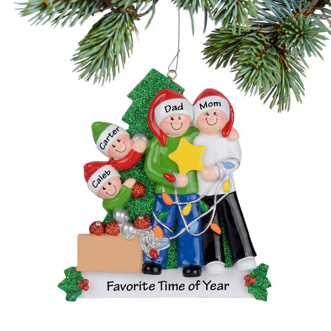 Family Decorating Christmas Tree Personalized Ornament - 3, 4, 5 Family Members