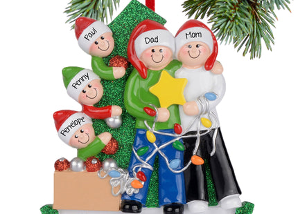custom personalized family of 5 decorating tree christmas ornament – Christmas ornament, holiday tree decoration or gift