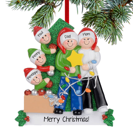 custom personalized family of 5 decorating tree christmas ornament – Christmas ornament, holiday tree decoration or gift