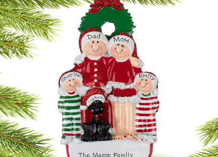 holiday personalized christmas eve family of 4 with black dog christmas ornament – Christmas ornament, holiday tree decoratio