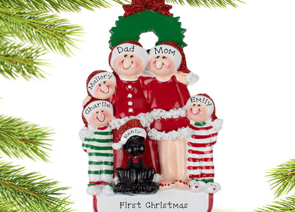 decorative personalized christmas eve family of 5 with black dog christmas ornament – Christmas ornament, holiday tree decora