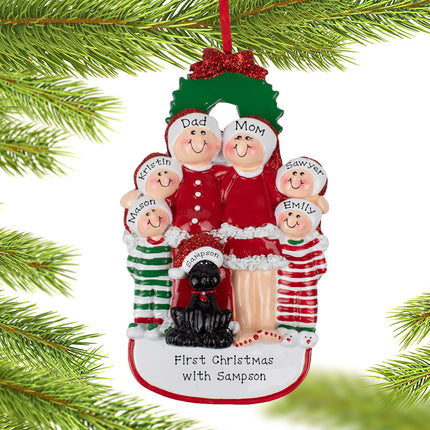 personalized personalized christmas eve family of 6 with black dog christmas ornament – Christmas ornament, holiday tree deco